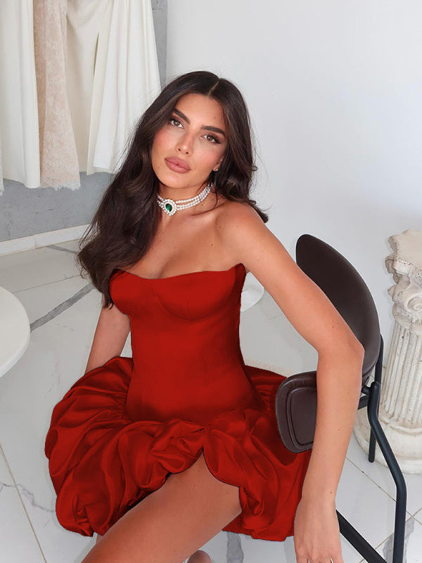 Sexy Slim Fit Tube Top Gathered Dress