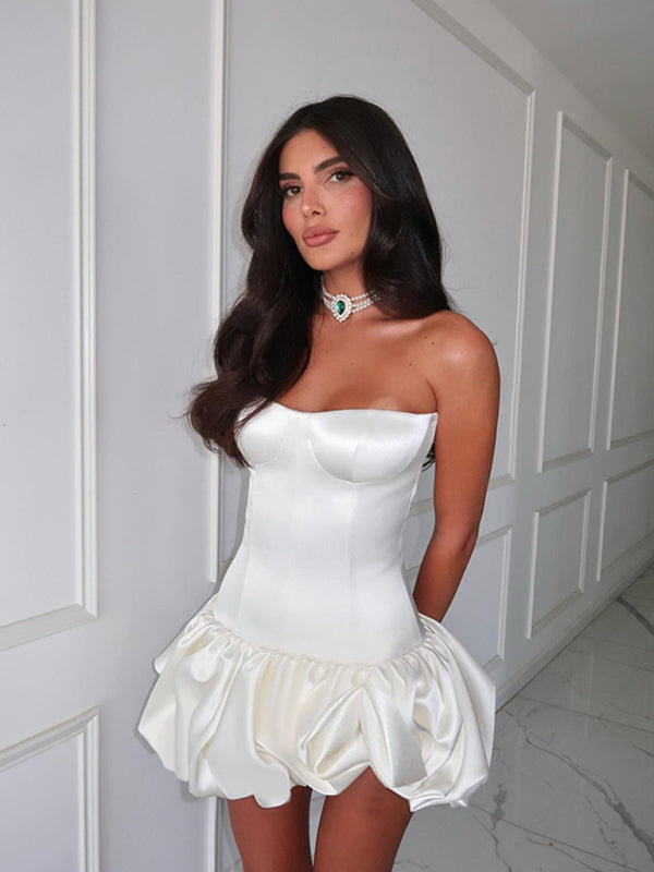 Sexy Slim Fit Tube Top Gathered Dress