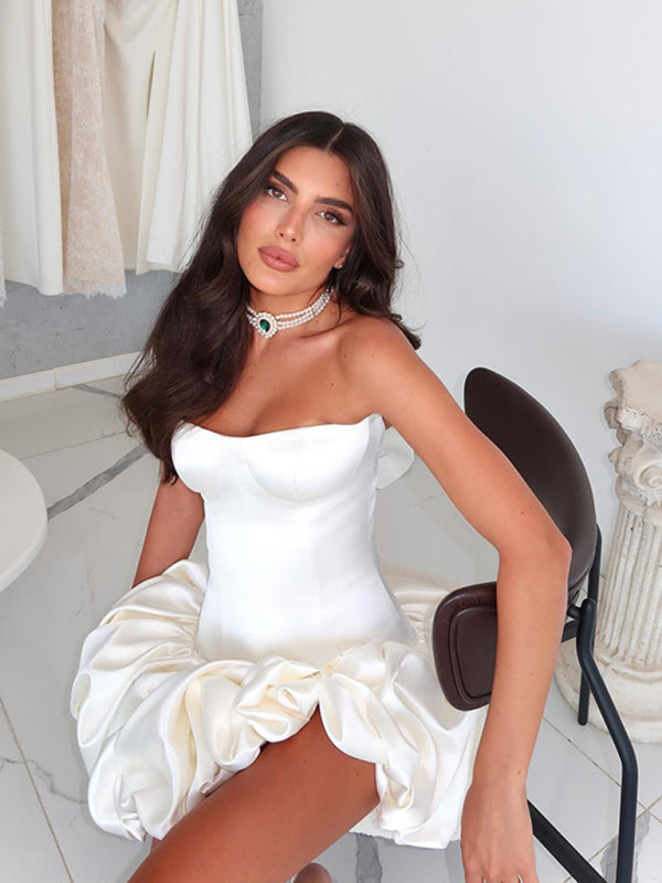 Sexy Slim Fit Tube Top Gathered Dress