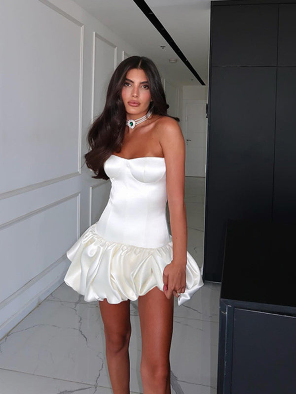 Sexy Slim Fit Tube Top Gathered Dress