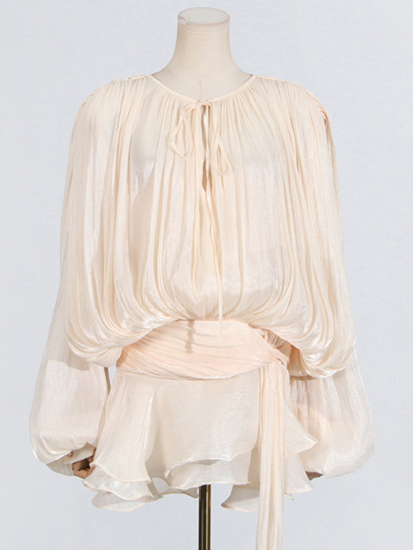 Hollow Pleated Ribbon Dress