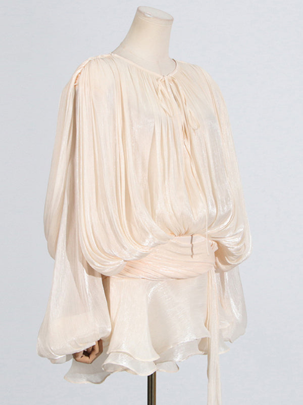 Hollow Pleated Ribbon Dress