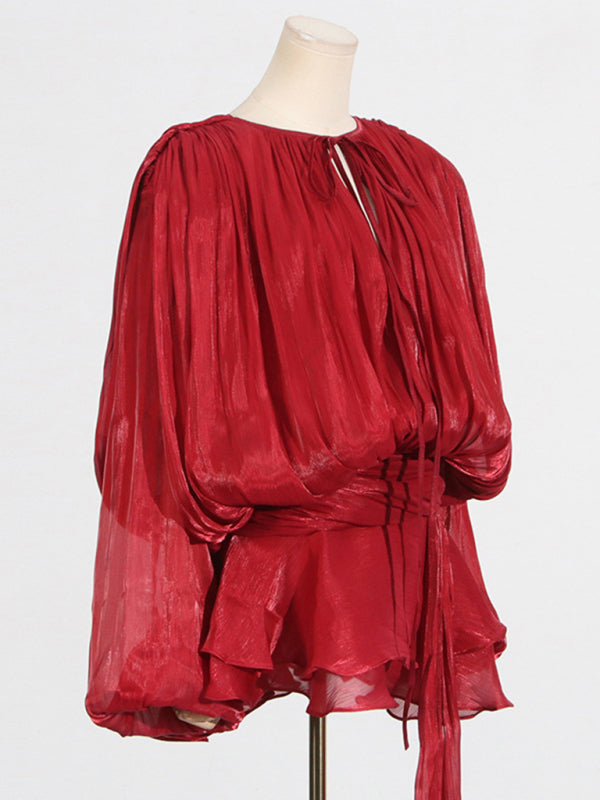 Hollow Pleated Ribbon Dress