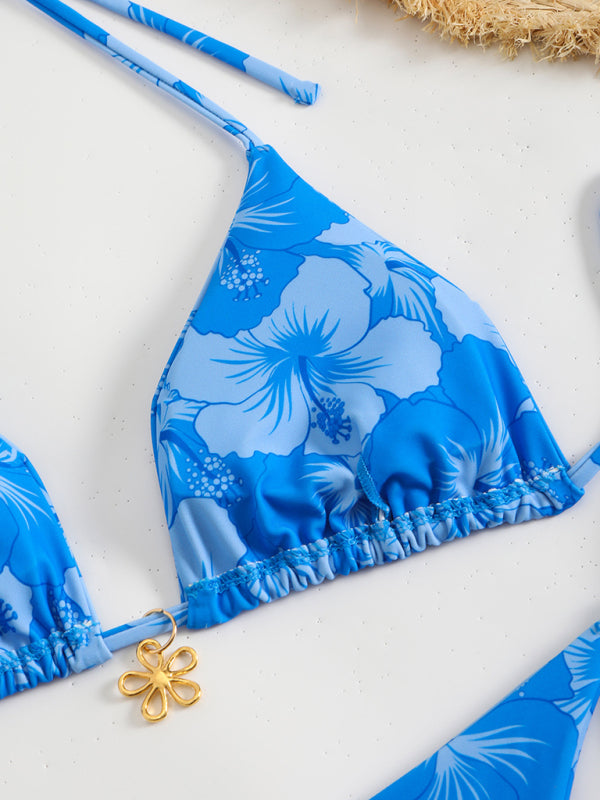 Floral print halterneck bikini