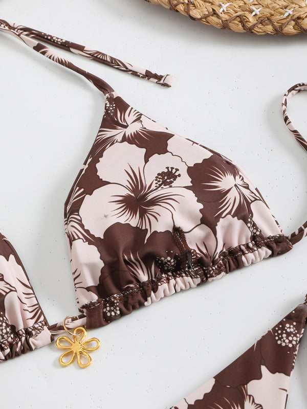 Floral print halterneck bikini