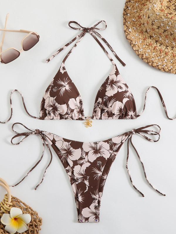 Floral print halterneck bikini