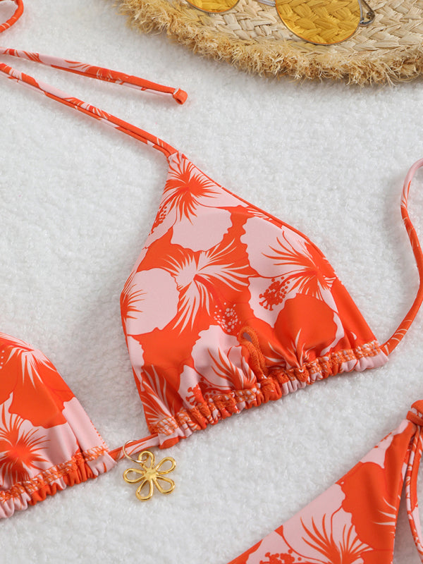 Floral print halterneck bikini