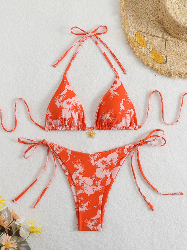 Floral print halterneck bikini