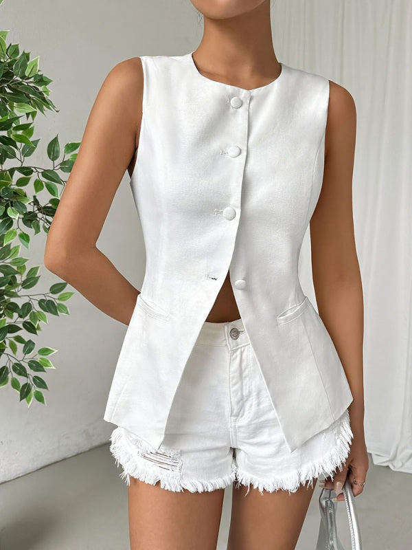 Sleeveless Round Neck Elegant Vest Top