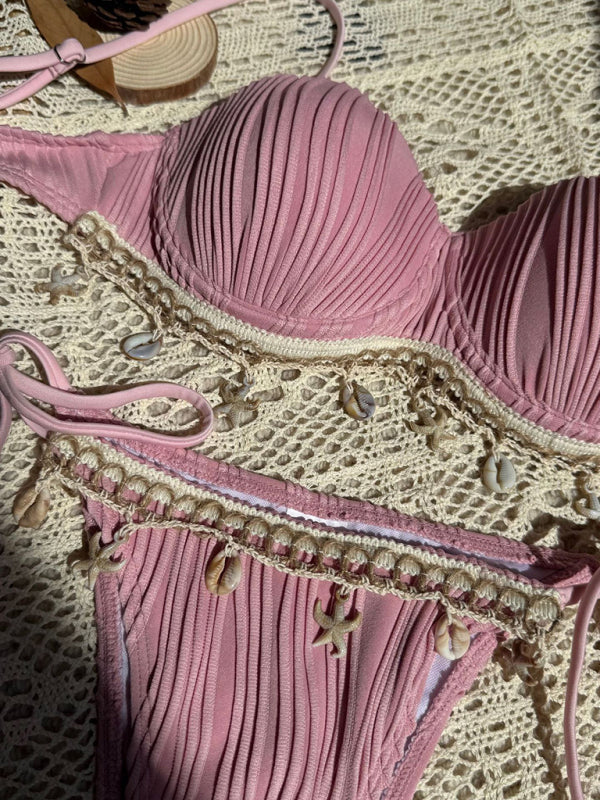 New solid shell petals sexy split bikini