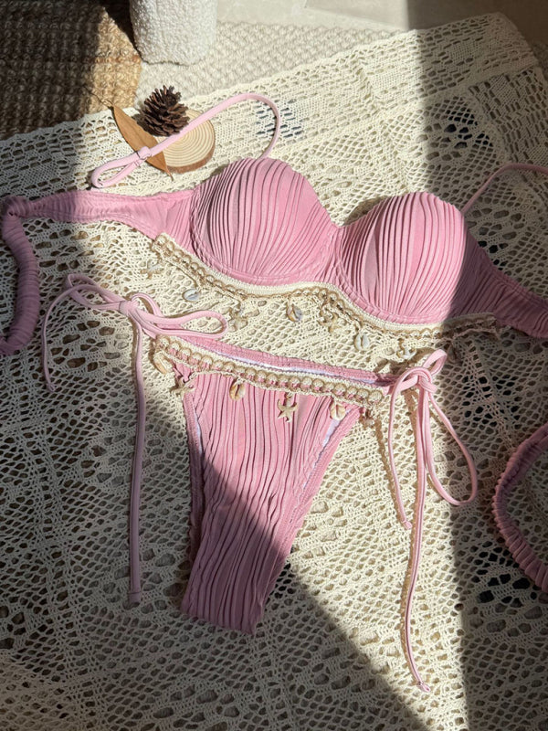 New solid shell petals sexy split bikini