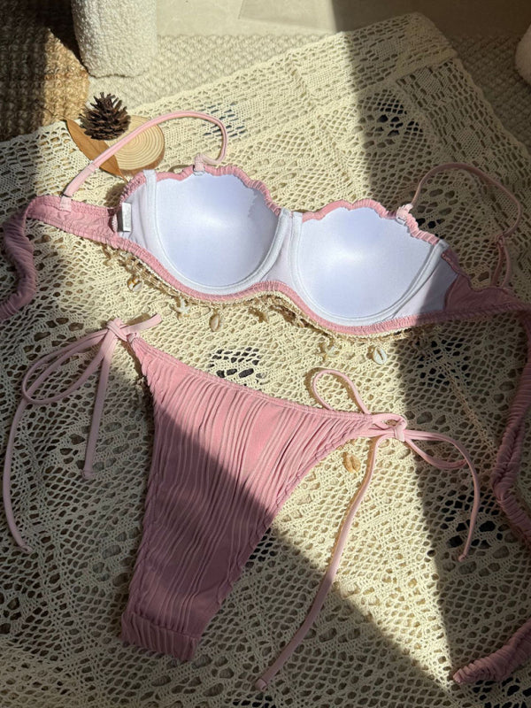 New solid shell petals sexy split bikini