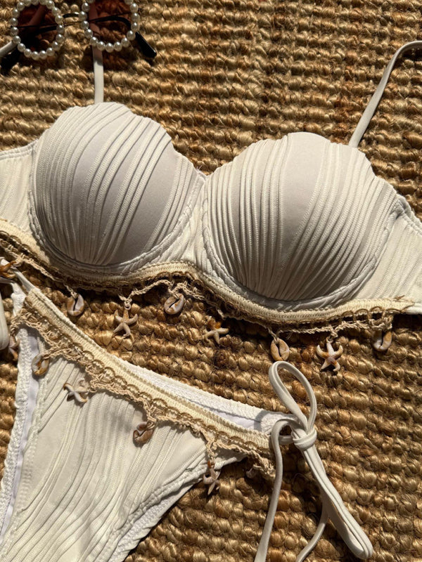 New solid shell petals sexy split bikini