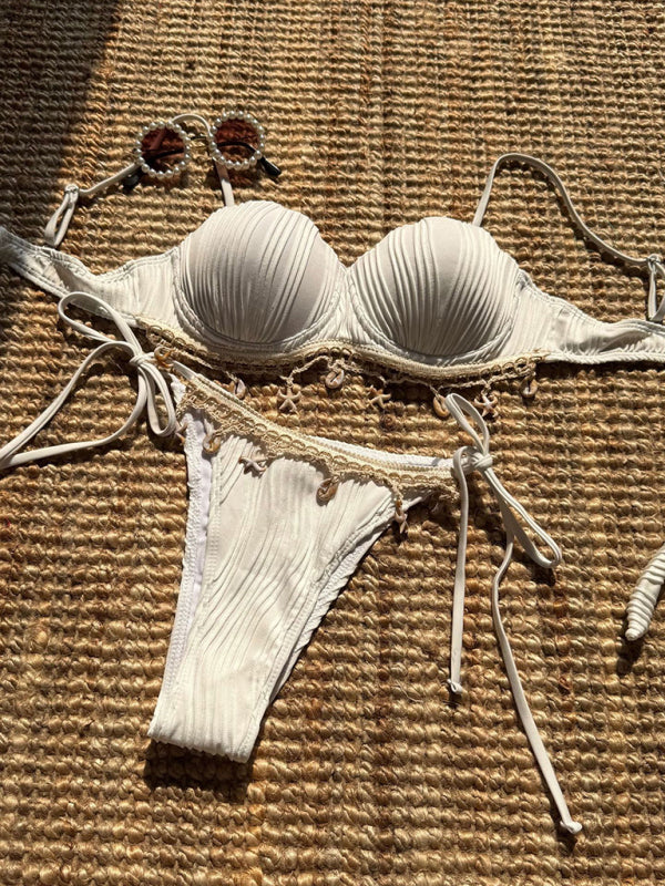 New solid shell petals sexy split bikini
