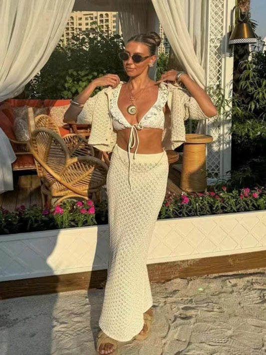 Chic Knitted Crochet Two-Piece Outfit