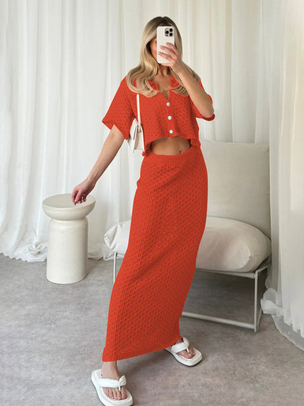 Chic Knitted Crochet Two-Piece Outfit