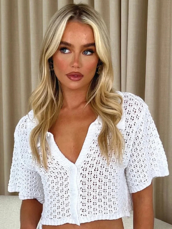 Chic Knitted Crochet Two-Piece Outfit