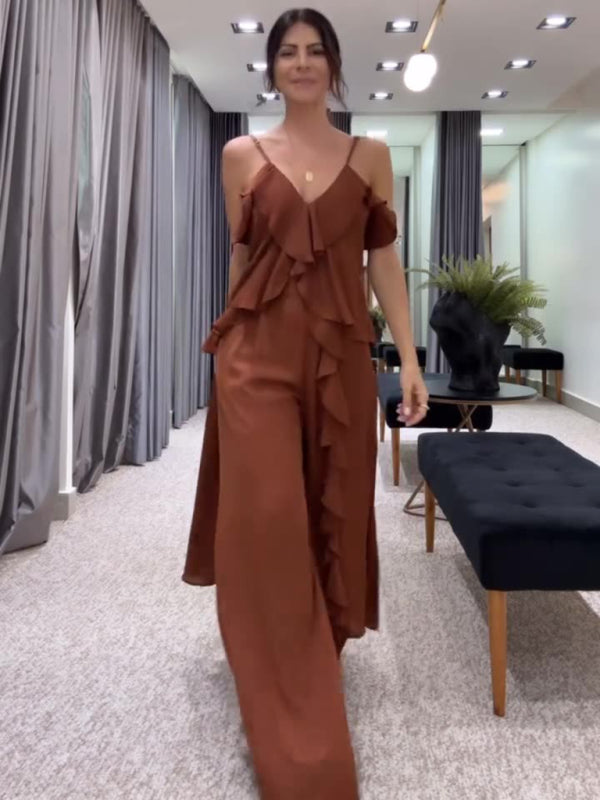 Chic Ruffled Straight Pants Set