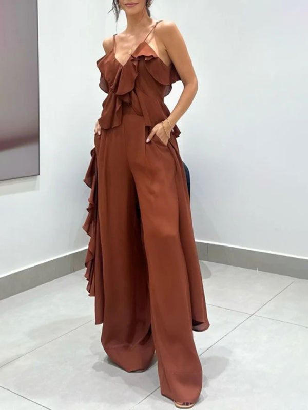 Chic Ruffled Straight Pants Set