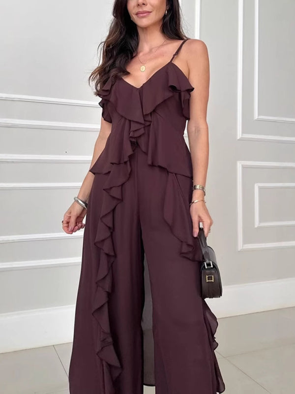 Chic Ruffled Straight Pants Set