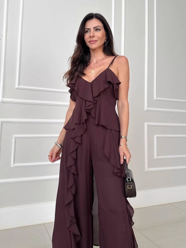 Chic Ruffled Straight Pants Set