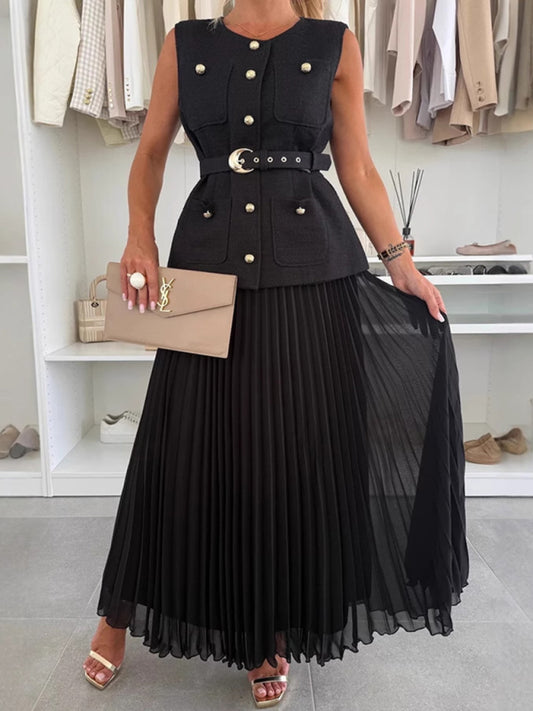 Chanel Style Vest & Pleated Skirt Set