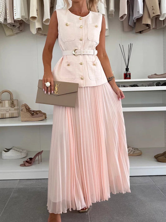 Chanel Style Vest & Pleated Skirt Set