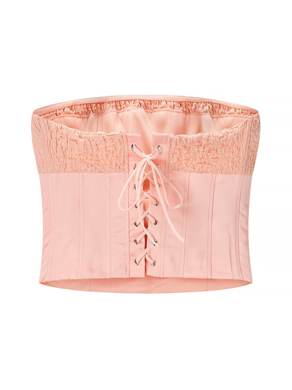 Bandeau Herringbone Top Mini Skirt Set