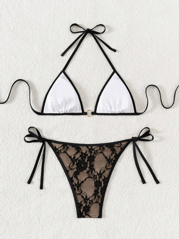 Black lace and nude backless bikini