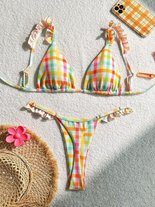 Check lace bikini