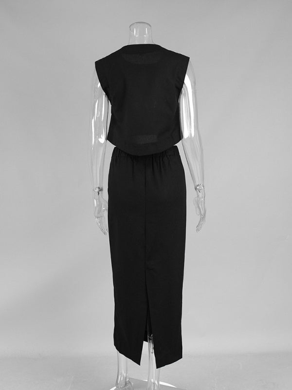 Cotton and Linen Vest Skirt Set