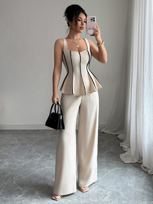Elegant style camisole solid color trousers set