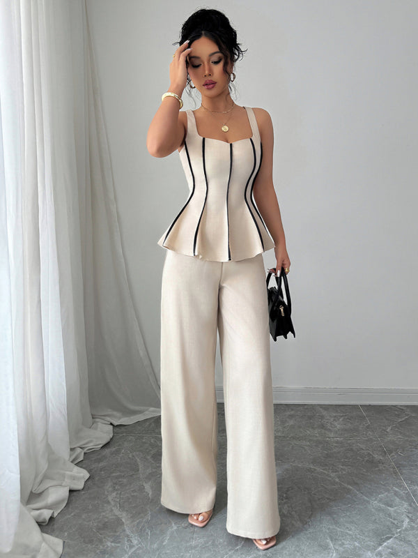 Elegant style camisole solid color trousers set
