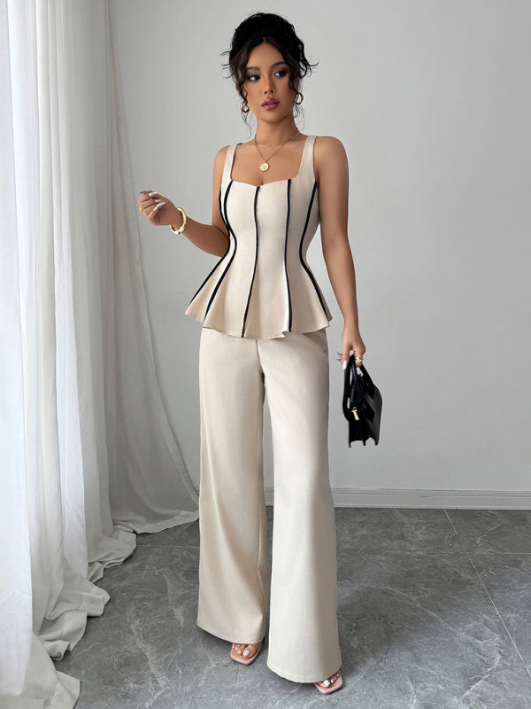 Elegant style camisole solid color trousers set