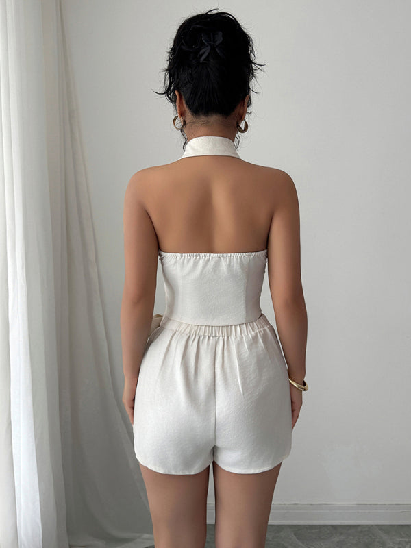 Solid color vest skirt two piece set