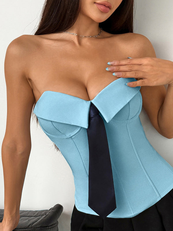Hot Girl Wrap Tie Solid Color Vest