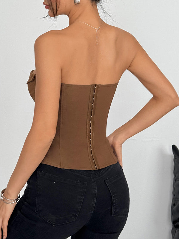 Hot Girl Wrap Tie Solid Color Vest