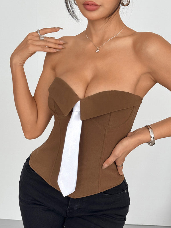 Hot Girl Wrap Tie Solid Color Vest