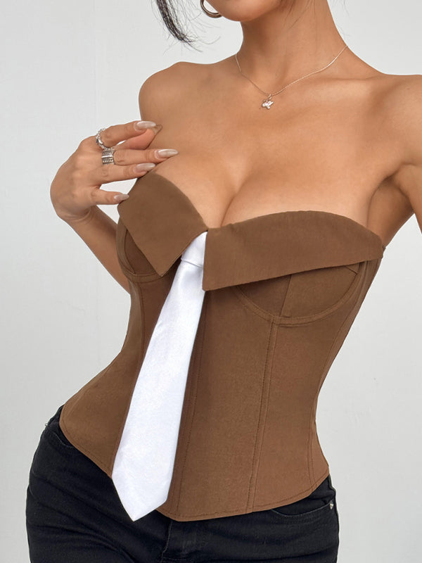 Hot Girl Wrap Tie Solid Color Vest