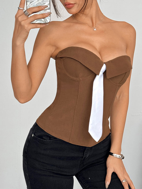 Hot Girl Wrap Tie Solid Color Vest