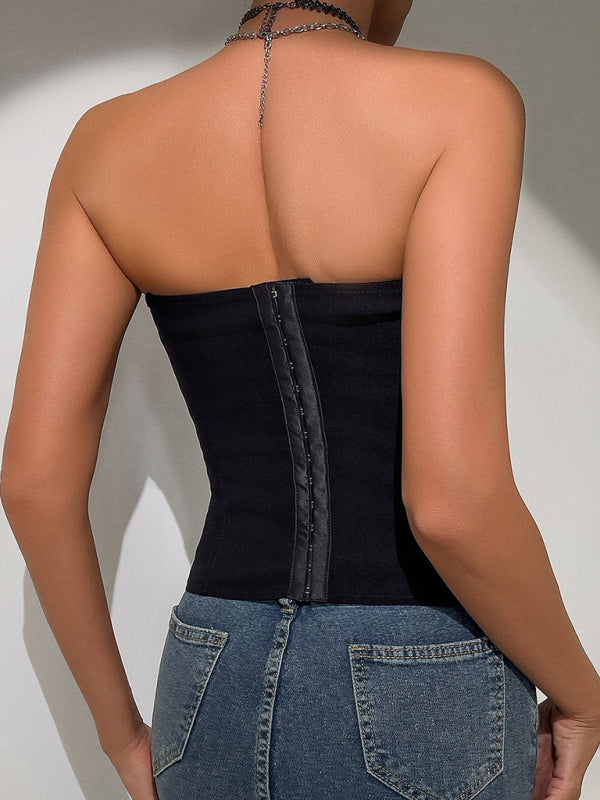 Hot Girl Wrap Tie Solid Color Vest