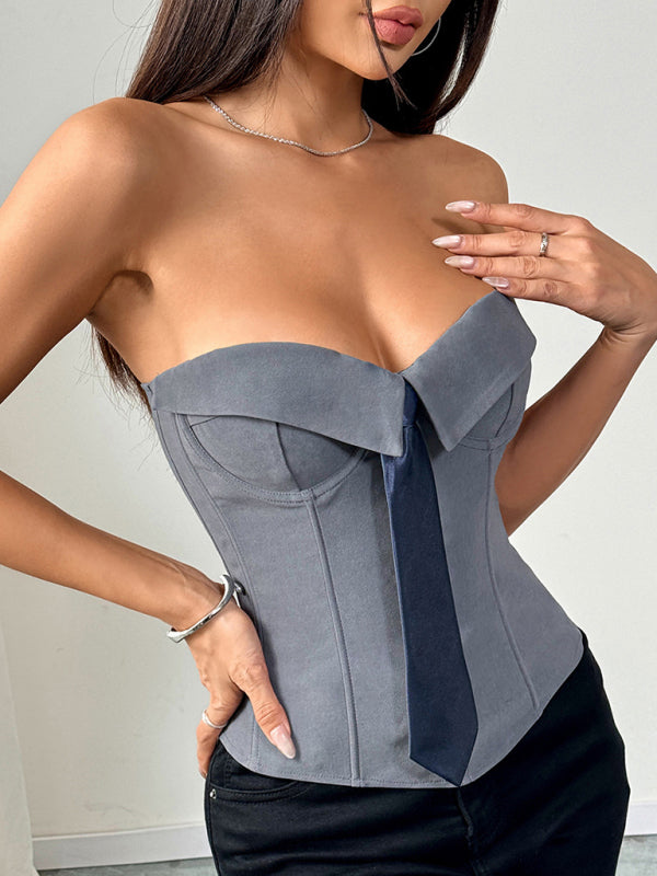 Hot Girl Wrap Tie Solid Color Vest