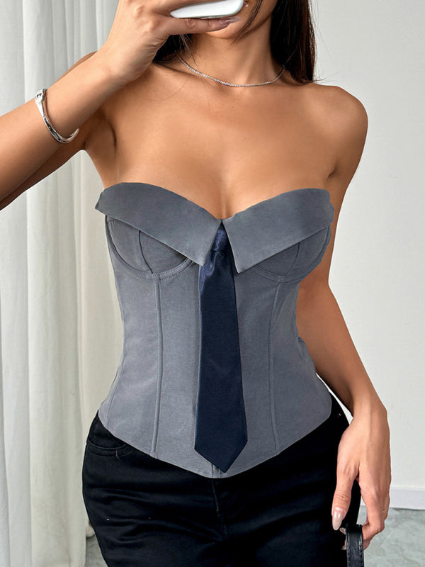 Hot Girl Wrap Tie Solid Color Vest