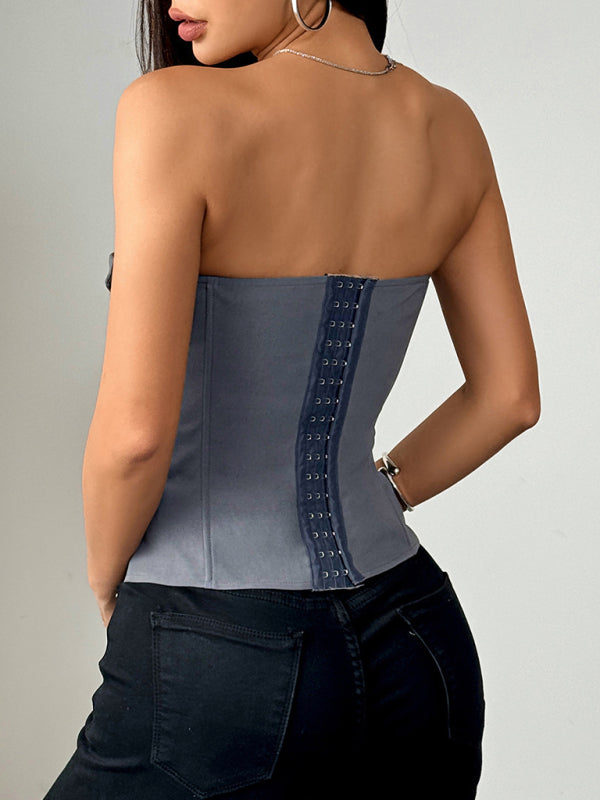 Hot Girl Wrap Tie Solid Color Vest