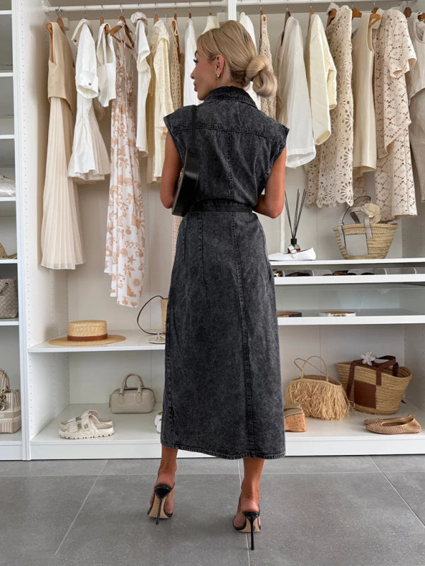 Fashion casual single breasted sleeveless denim dress