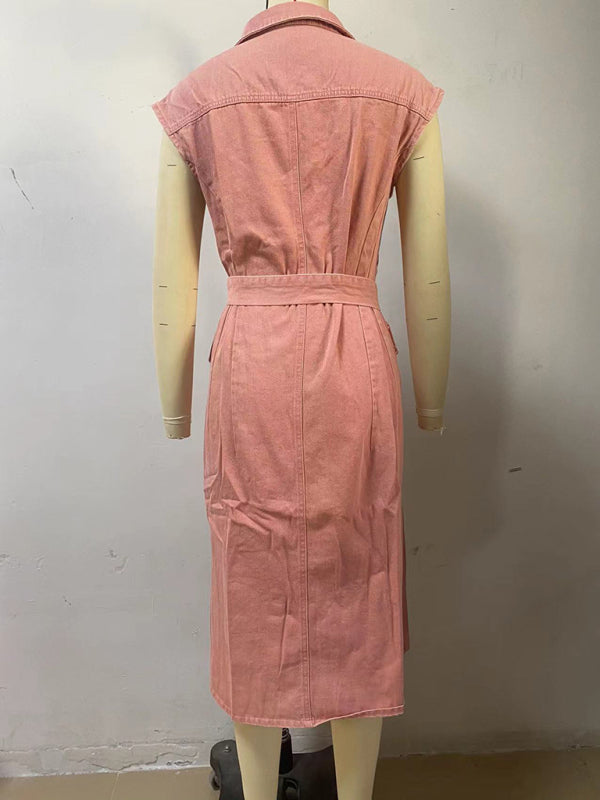 Fashion casual single breasted sleeveless denim dress