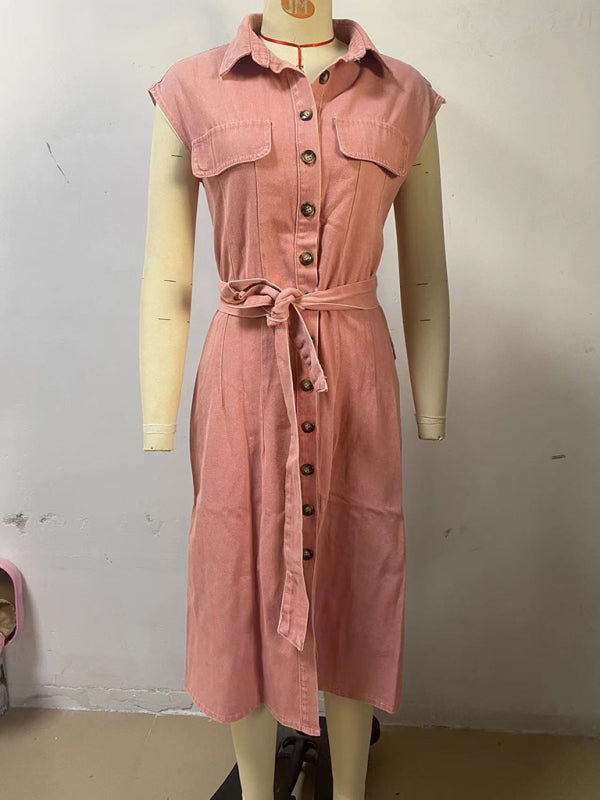 Fashion casual single breasted sleeveless denim dress