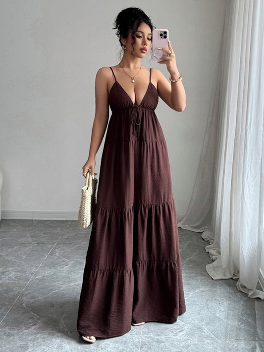 Elegant suspender maxi dress