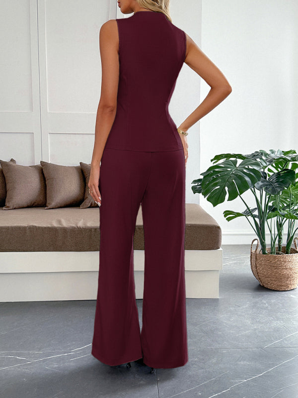 Simple style vest straight trousers two-piece set
