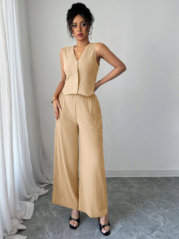 Simple sleeveless vest wide-leg trousers two-piece set